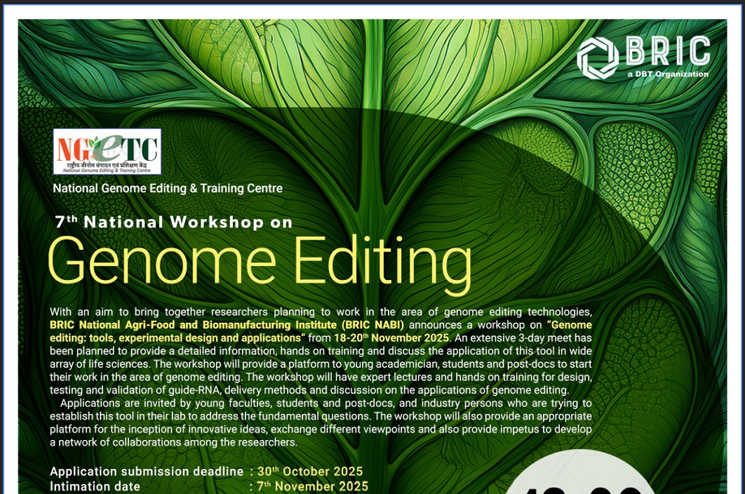 7th National Workshop on Genome editing Tools, experimental design and its applications